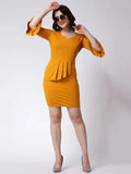 INFITROB Stunning Yellow Lycra Western Bodycon Dress - Elegant  Comfortable for Any Occasion - Perfect for Weddings, Parties, and More (Pack of 1) 01