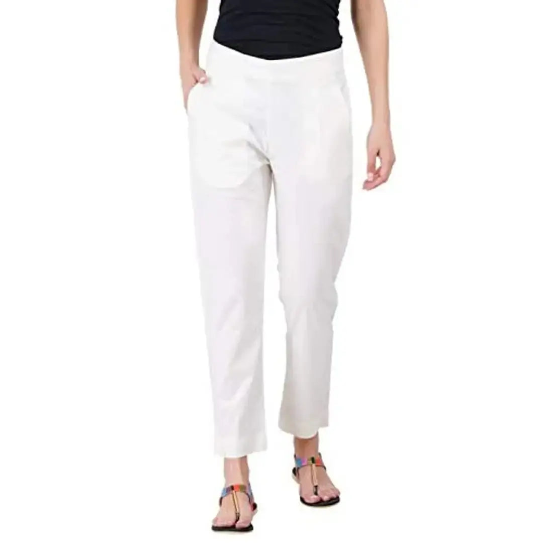Joyful Bunny Cotton Lycra Stretch Cigarette Pants for Women (Partially Elasticized Waist)