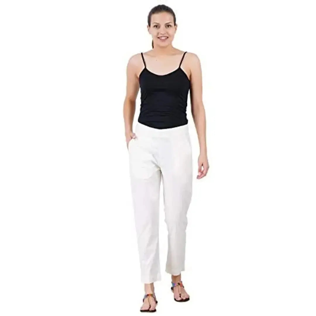 Joyful Bunny Cotton Lycra Stretch Cigarette Pants for Women (Partially Elasticized Waist)
