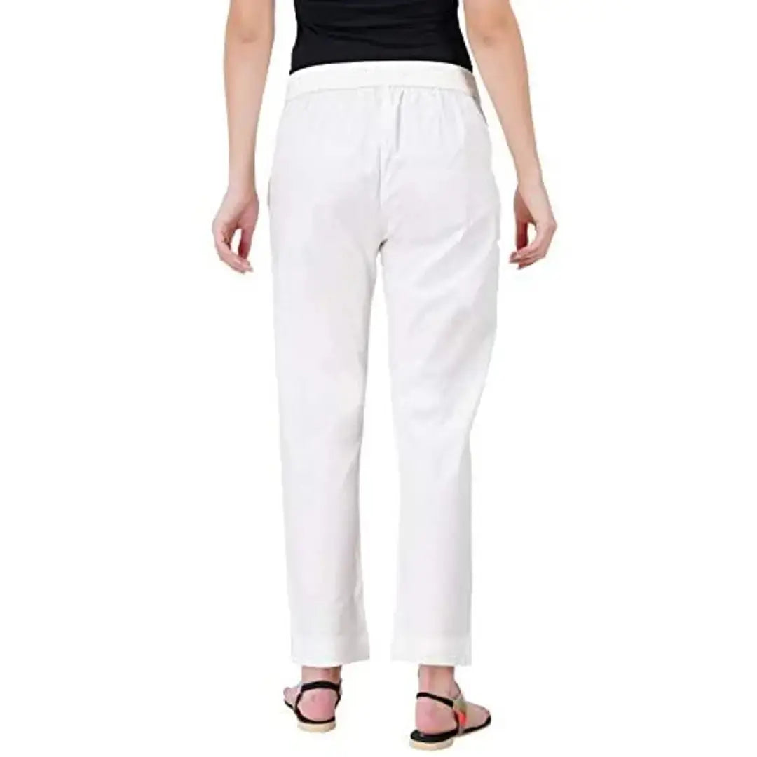 Joyful Bunny Cotton Lycra Stretch Cigarette Pants for Women (Partially Elasticized Waist)