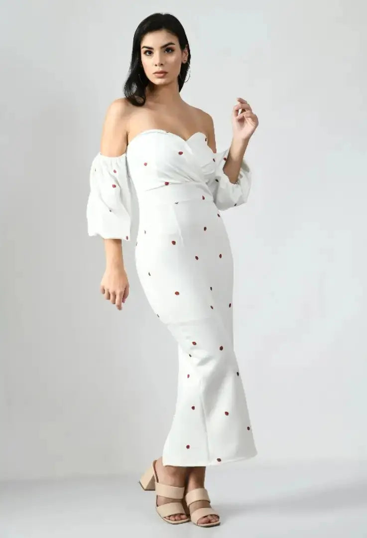 Off Shoulder Dotted Dress