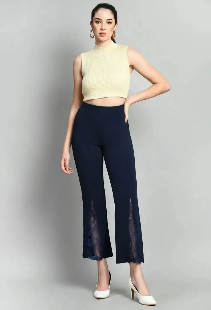Sophisticated elegant Blue Cotton Blend Solid Trousers