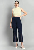 Sophisticated elegant Blue Cotton Blend Solid Trousers