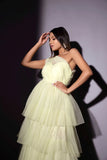 One shoulder tulle dress glamfe