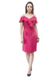 Flirty Pink Delight, Women's Summer Frilled Shift Dress on Spaghetti Straps