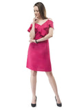 Flirty Pink Delight, Women's Summer Frilled Shift Dress on Spaghetti Straps