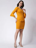 INFITROB Stunning Yellow Lycra Western Bodycon Dress - Elegant  Comfortable for Any Occasion - Perfect for Weddings, Parties, and More (Pack of 1) 01