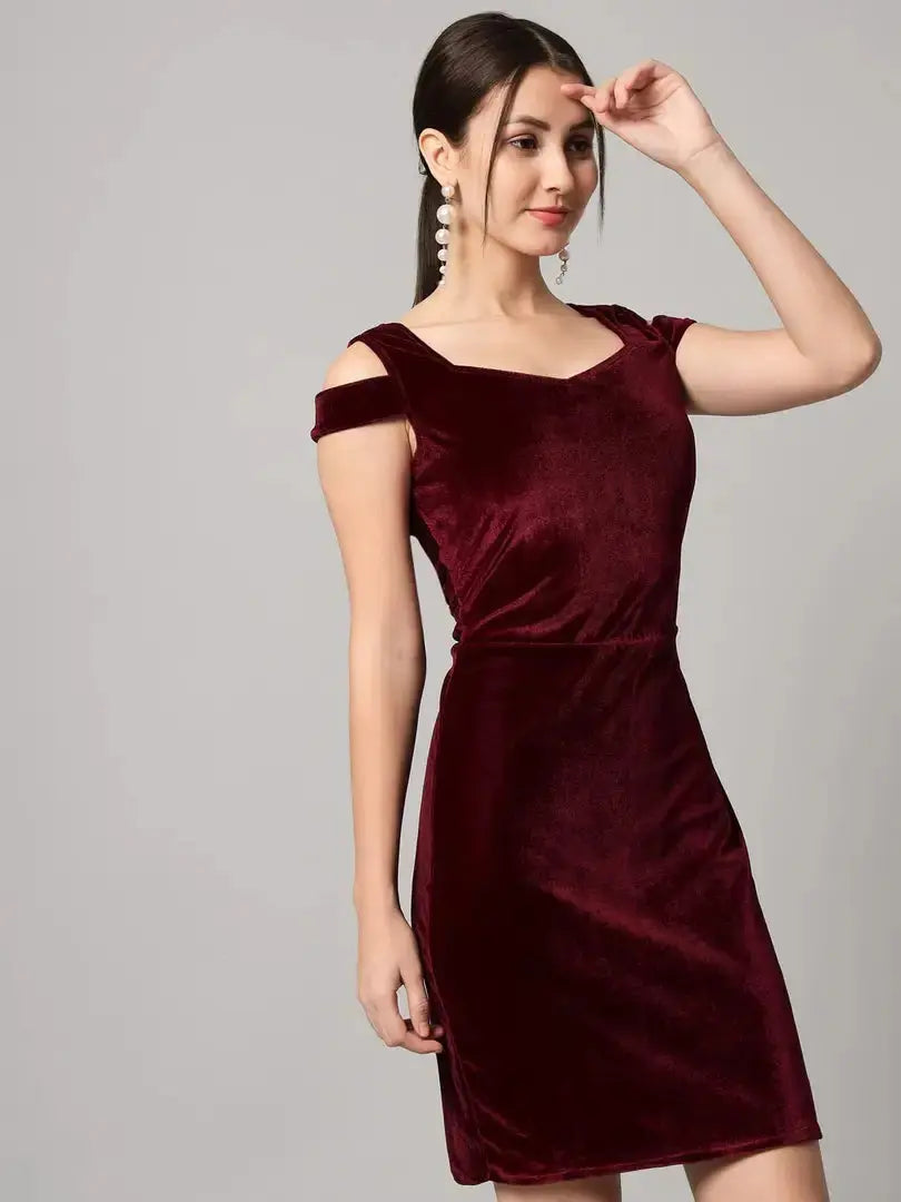 INFITROB Women Solid Stretchable Bodycon Velvet Dress Glamfe INFITROB Women Solid Stretchable Bodycon Velvet Dress Glamfe
