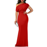 Sleek Off-Shoulder Bodycon Evening Gown for Women's Formal Party Attire