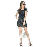teekhi girl Women's Sequin Dress Bodycon Above Knee Lenght Shining Dress (Medium, Navy Blue)