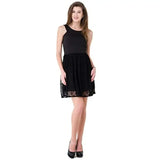 Black Designer Lace Fit & Flare Cut Out Short Dress for Women with One Pocket (vm114)