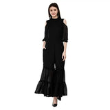 V&M Black Lace Cold Shoulder Sleeves Designer Indo Western Fusion Sharara Jumpsuit for Women (VM197)