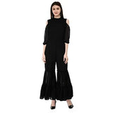 V&M Black Lace Cold Shoulder Sleeves Designer Indo Western Fusion Sharara Jumpsuit for Women (VM197)