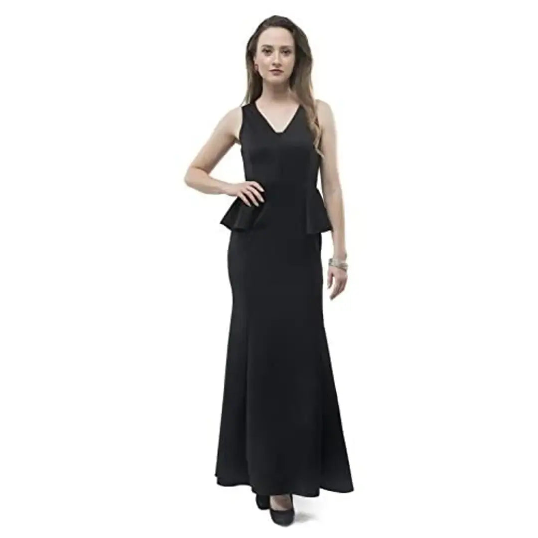 V&M Women's Black V-Neck Bodycon Sleeveless Peplum Mermaid Evening Max Glamfe V&M Women's Black V-Neck Bodycon Sleeveless Peplum Mermaid Evening Max Glamfe