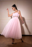 Baby pink tulle midi corset dress Glamfe