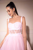 Baby pink tulle midi corset dress Glamfe