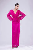 Fuchsia Elegance: Long Fitted Dress in Chiffon and Lycra