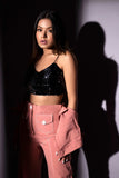 Peach pants jacket & bustier Set glamfe