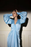 Puff sleeves long satin dress Glamfe