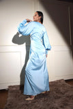 Puff sleeves long satin dress Glamfe