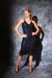 Sequin feather midi navy blue dress for party Glamfe